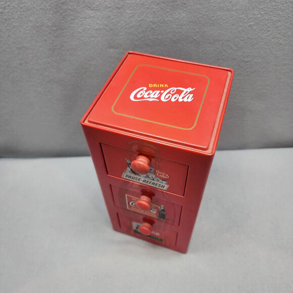 Coca Cola Red Tin Box Metal 3 Drawer File Cabinet with 6 sets of Collector Cards - Picture 6 of 15